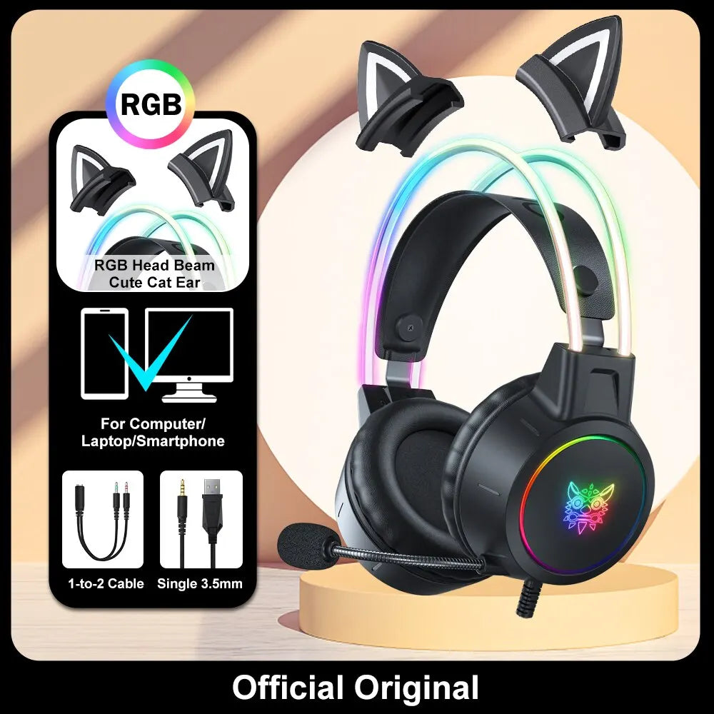 PurrGaming X15 Pro: Auriculares Supraaurales con Orejas de Gato Rosa y Luz RGB para PC y PS4